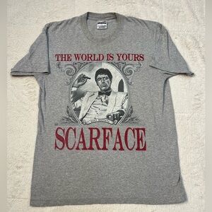 All Time Pro Scarface Movie The World Is Yours Graphic Gray T Shirt Mens L Y2K